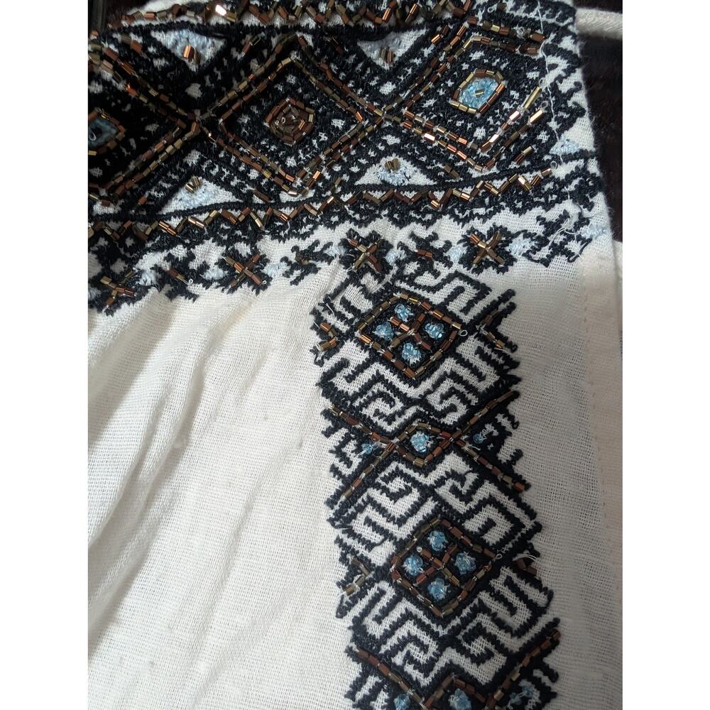 FREE PEOPLE! CREAM COTTON BLEND BEADED/EMBROIDERED BODICE BACK TIE DRESS! SZ S - Picture 5 of 12